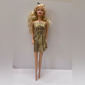 Vintage, 1990s Barbie Doll in Silver and Gold Mini Dress